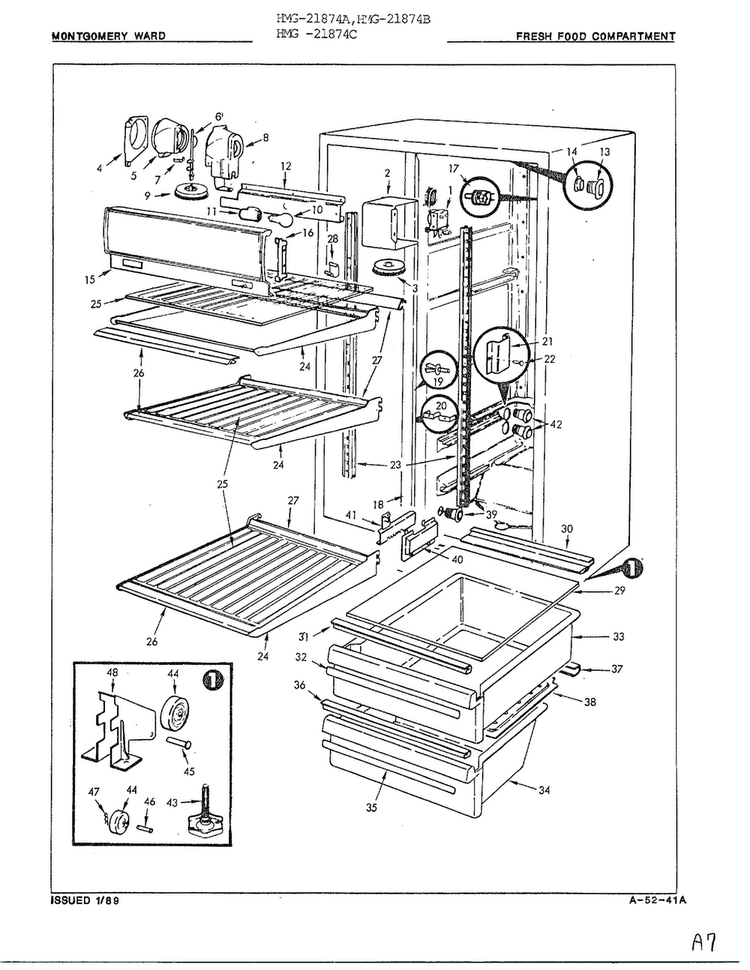 Fresh Food Compartment Diagram and Parts List for 21874A  Admiral Refrigerator