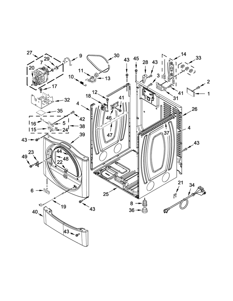 Cabinet Parts Diagram and Parts List for MDE28PRCZW0  Maytag Dryer