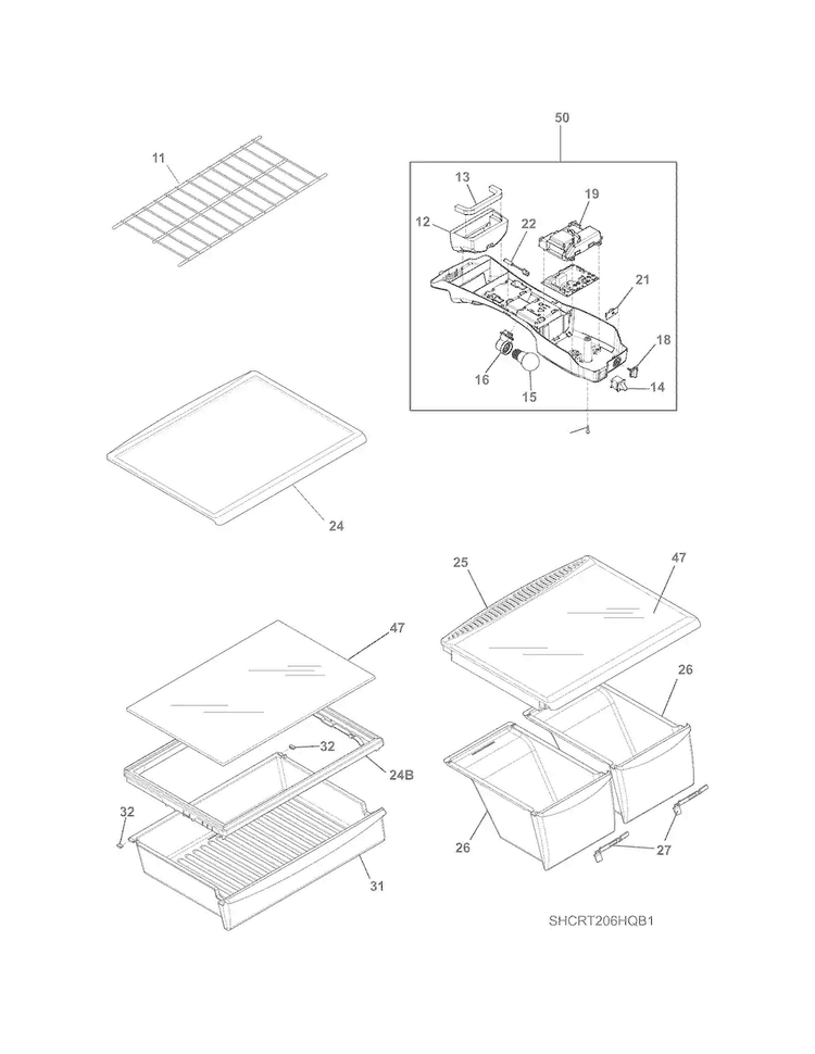 Shelves Diagram and Parts List for CRT206QS1  Crosley Refrigerator