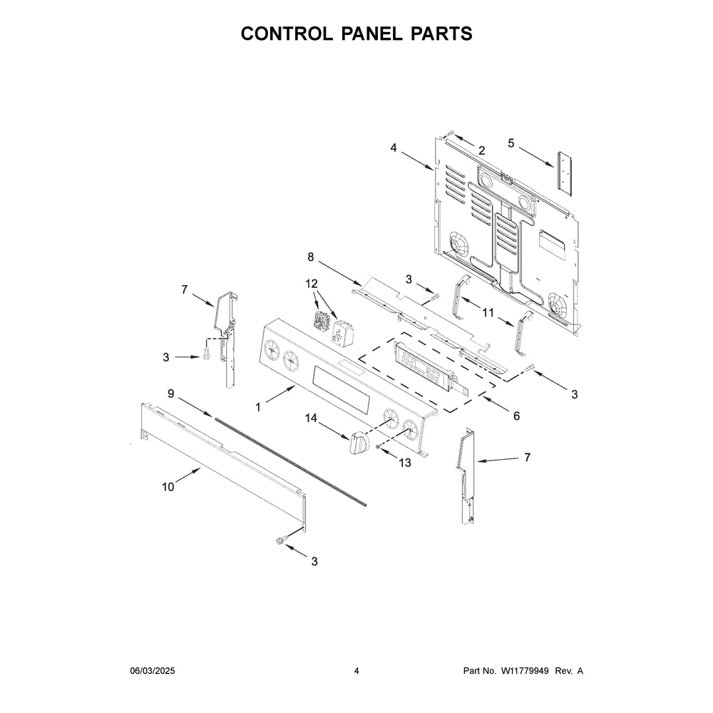 Control Panel Parts Diagram and Parts List for MFES7030SZ0  Maytag Range