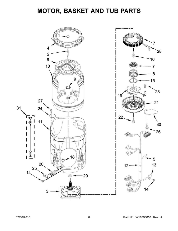 Motor, Basket And Tub Parts Diagram and Parts List for MVWB755DW1  Maytag Washer