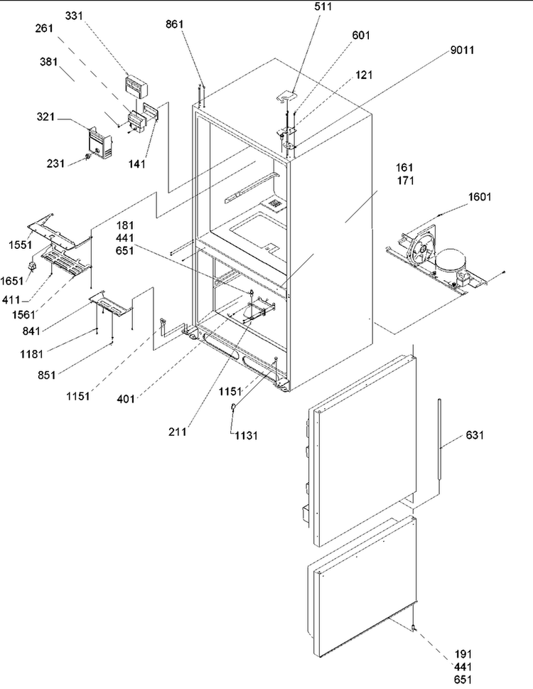 Control, Hinges & Shields Diagram and Parts List for BB20V1S-P1321314WS  Amana Refrigerator