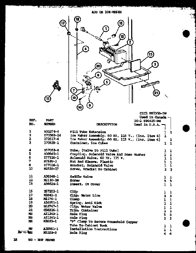 Add On Ice-maker Diagram and Parts List for TM14H-P77052-3W  Amana Refrigerator