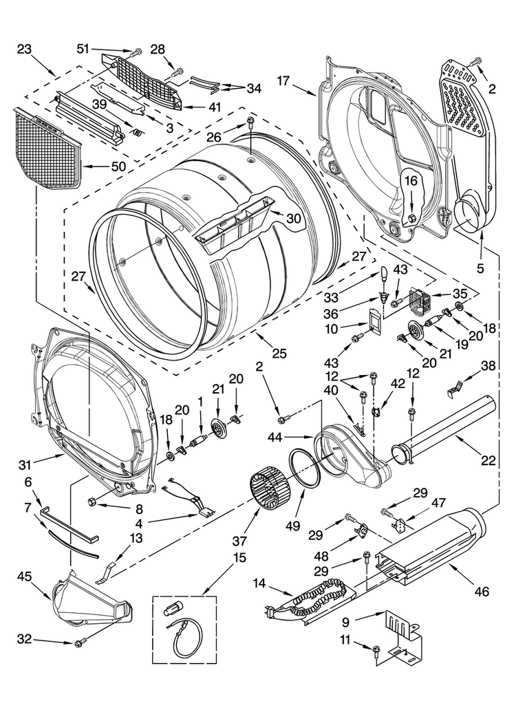 Bulkhead Parts Diagram and Parts List for MEDZ600TE2  Maytag Dryer