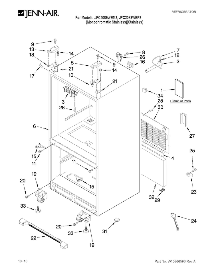 Cabinet Parts Diagram and Parts List for JFC2089WEP3  Jenn-Air Refrigerator