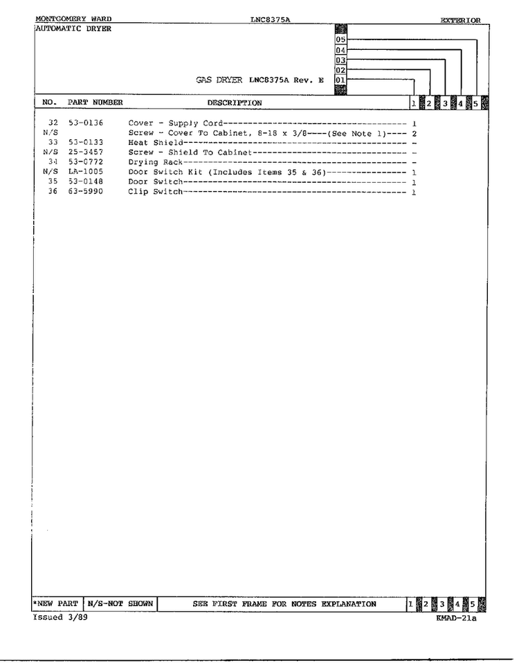 Gas Dryer/ Exterior Page 3 Diagram and Parts List for 8375A REV E Norge Dryer