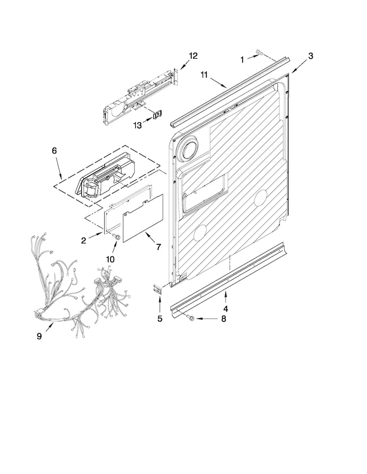 Inner Door Parts Diagram and Parts List for MDB7749SAW1  Maytag Dishwasher