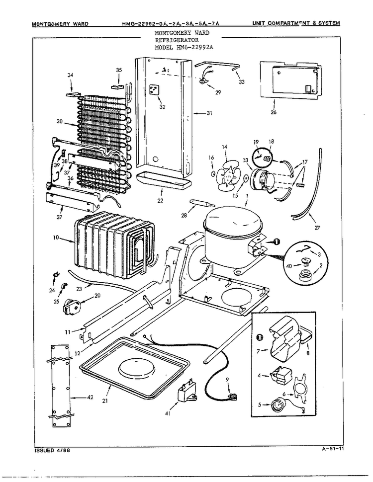 Unit Compartment/system Diagram and Parts List for 22992-OA  Admiral Refrigerator