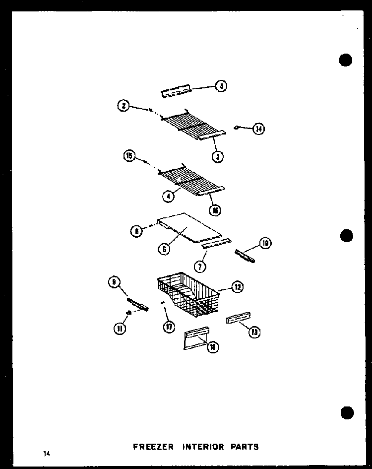 Freezer Interior Parts Diagram and Parts List for SRI19E-L-P74100-5WL  Amana Refrigerator