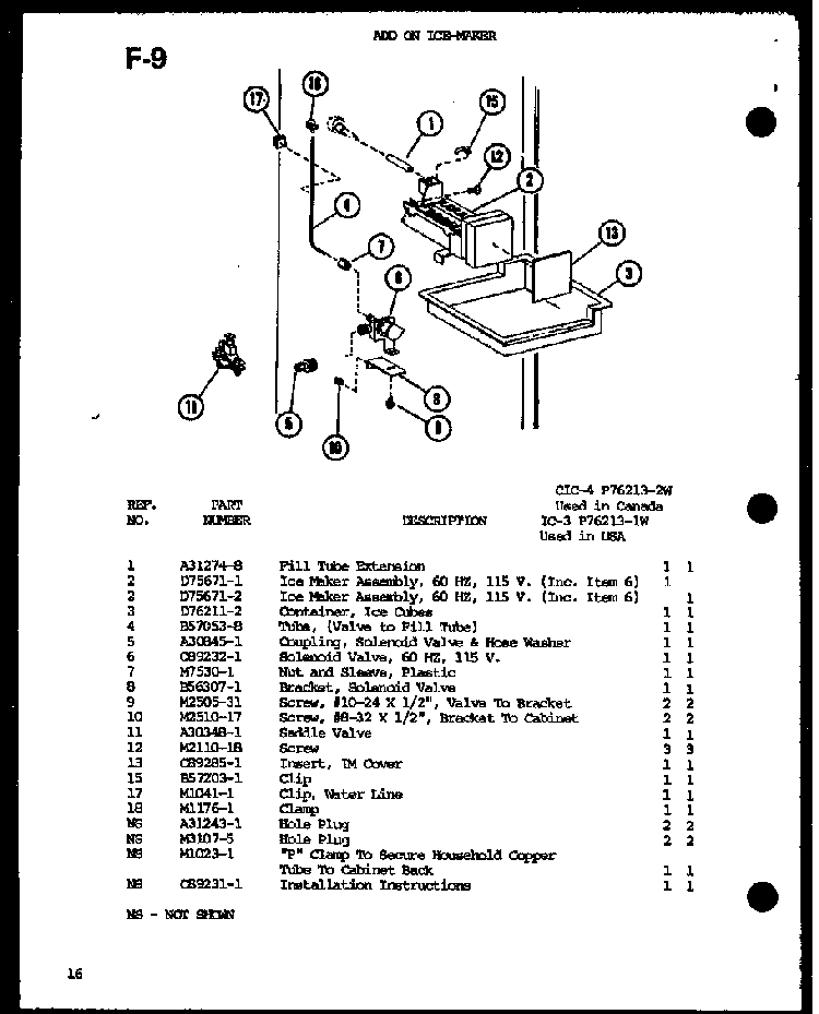 Add On Ice-maker Diagram and Parts List for TC18GG-P75535-11W  Amana Refrigerator