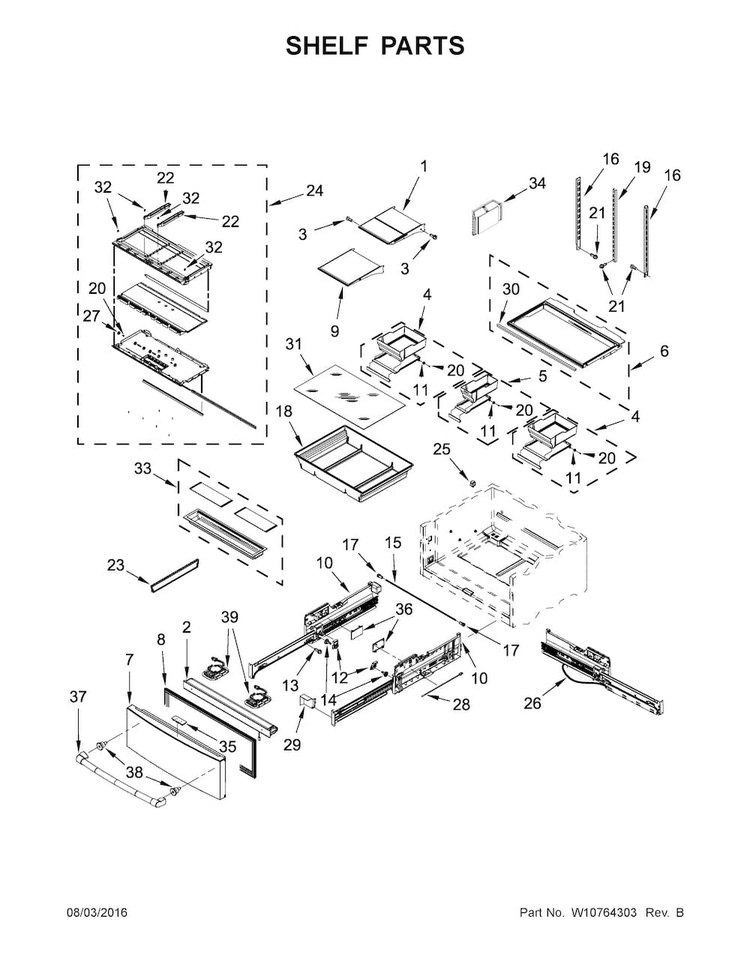 Shelf Parts Diagram and Parts List for JFX2897DRP00  Jenn-Air Refrigerator
