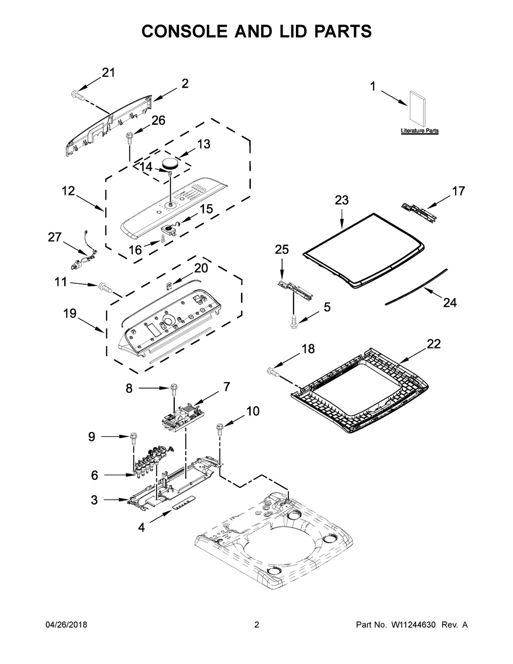 Console And Lid Parts Diagram and Parts List for MVWB965HW0  Maytag Washer