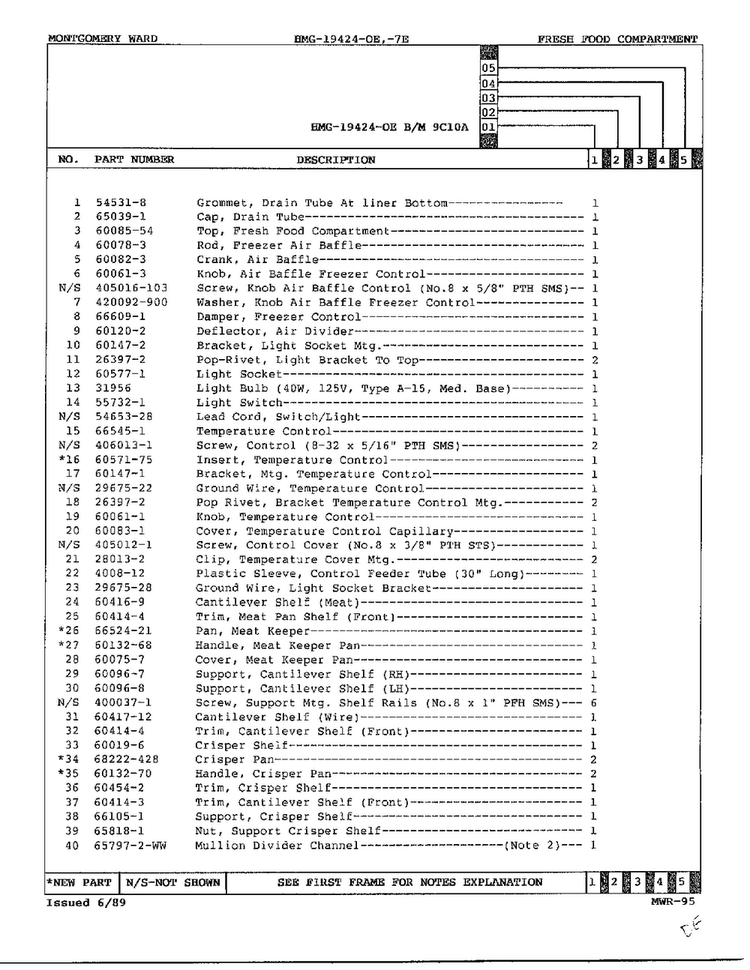 Fresh Food Compartment Page 2 Diagram and Parts List for 19424E  Admiral Refrigerator