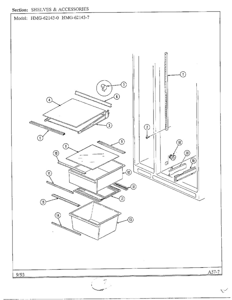 Shelves And Accessories Diagram and Parts List for 62143-0A  Admiral Refrigerator