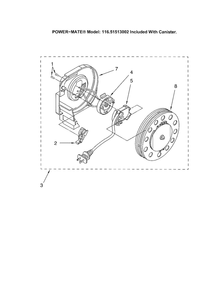 Power Cord Reel Diagram and Parts List for 11621513002  Kenmore Canister Vacuum