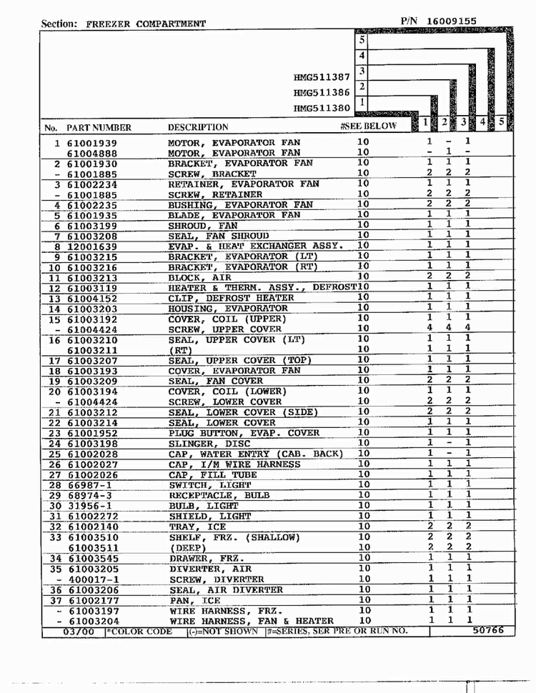 Freezer Compartment Page 2 Diagram and Parts List for HMG511387  Admiral Refrigerator
