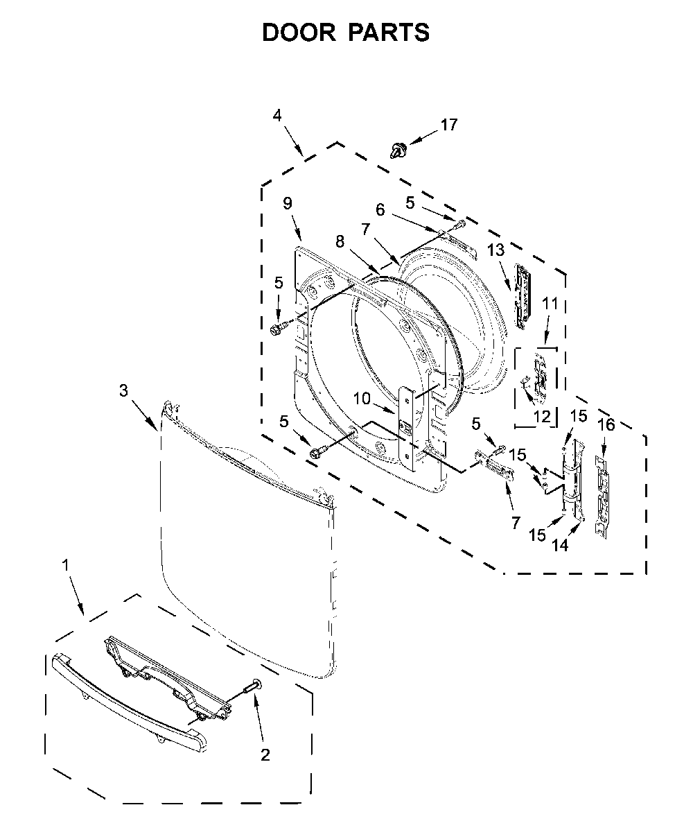 Door parts Diagram and Parts List for YMED8630HC1  Maytag Dryer