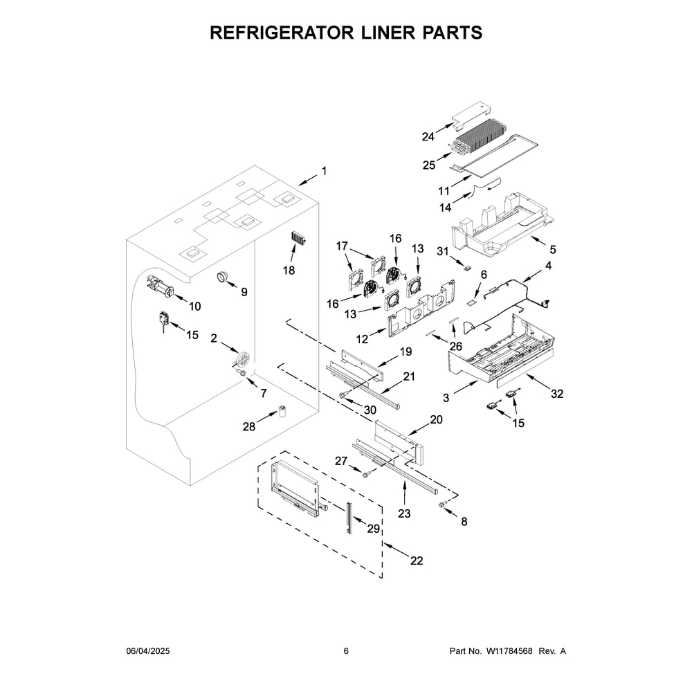 Refrigerator Liner Parts Diagram and Parts List for JF36NXFXDE21  Jenn-Air Refrigerator