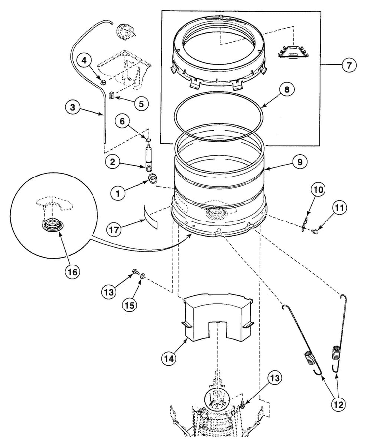 Tub Assy Diagram and Parts List for SWT2A0WN1124  Speed Queen Washer