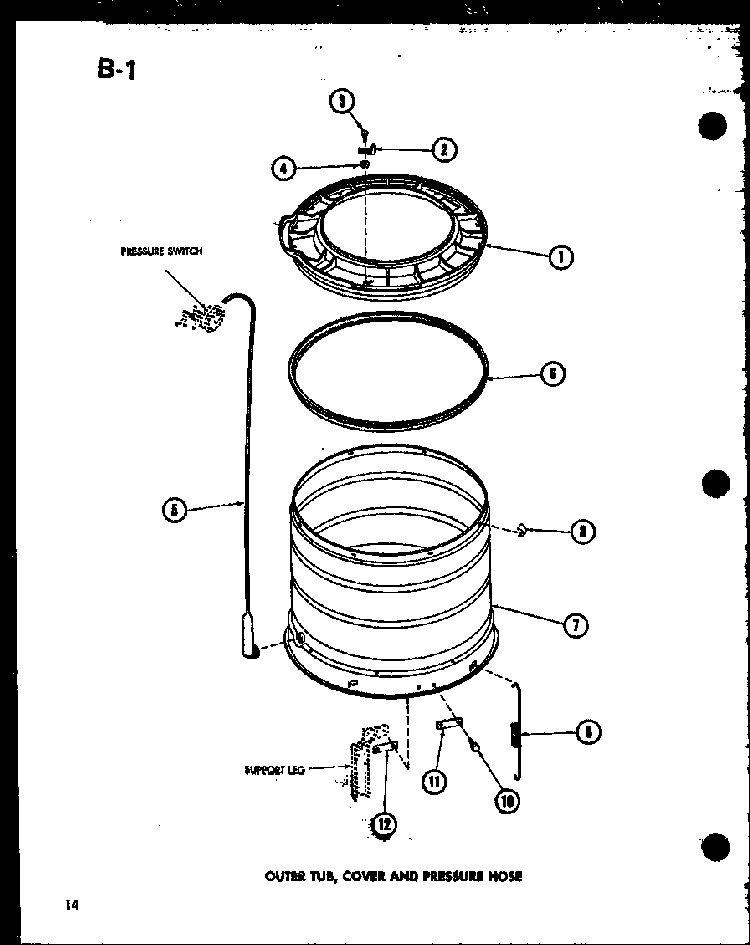 Outer Tub Diagram and Parts List for TAA800 P75751-7W Amana Dryer