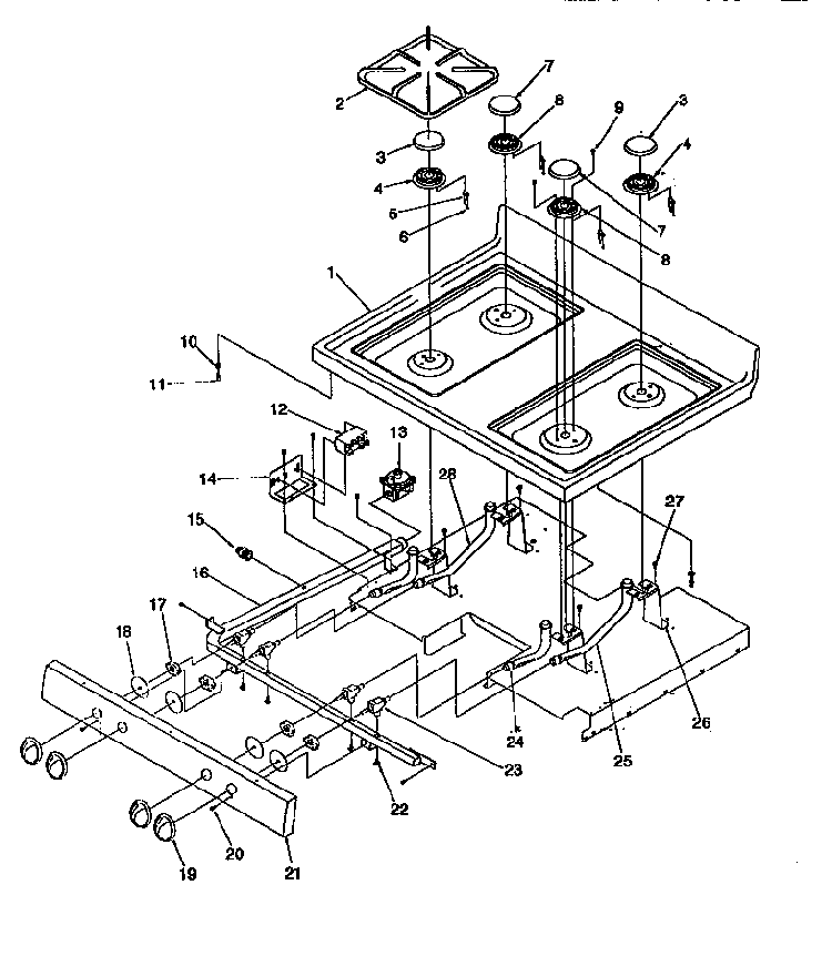 Main Top Diagram and Parts List for ARG7301W-P1143324NW  Amana Range