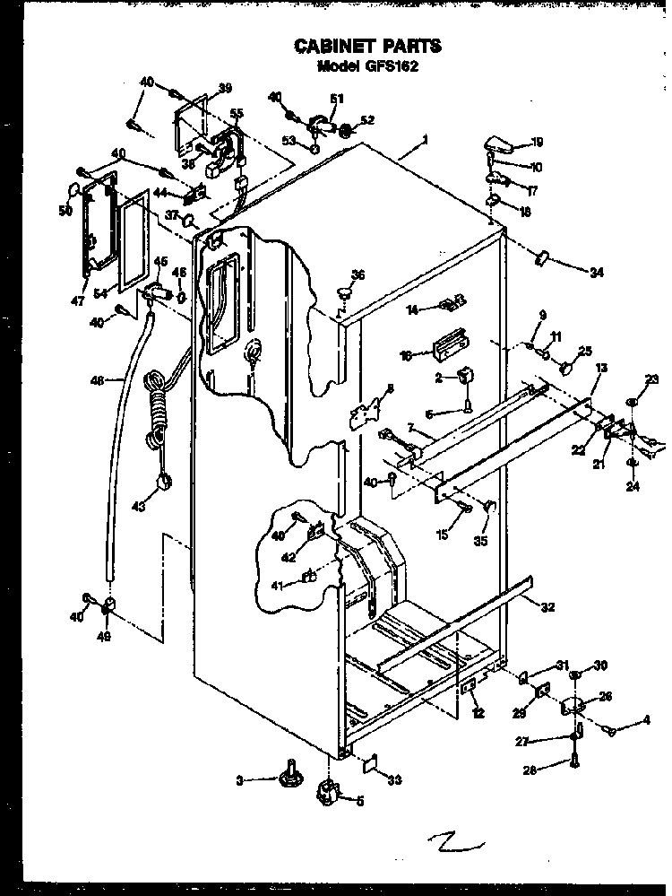 Cabinet Parts Diagram and Parts List for GFS162 MN10 Caloric Refrigerator