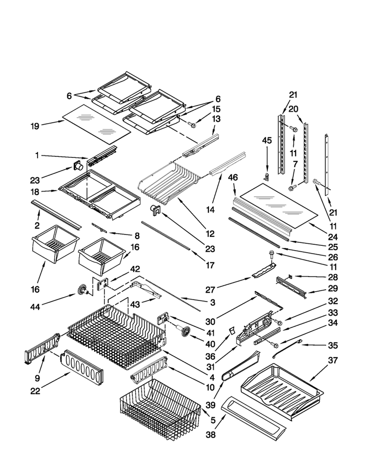 Shelf Parts Diagram and Parts List for MFF2258VEW4  Maytag Refrigerator