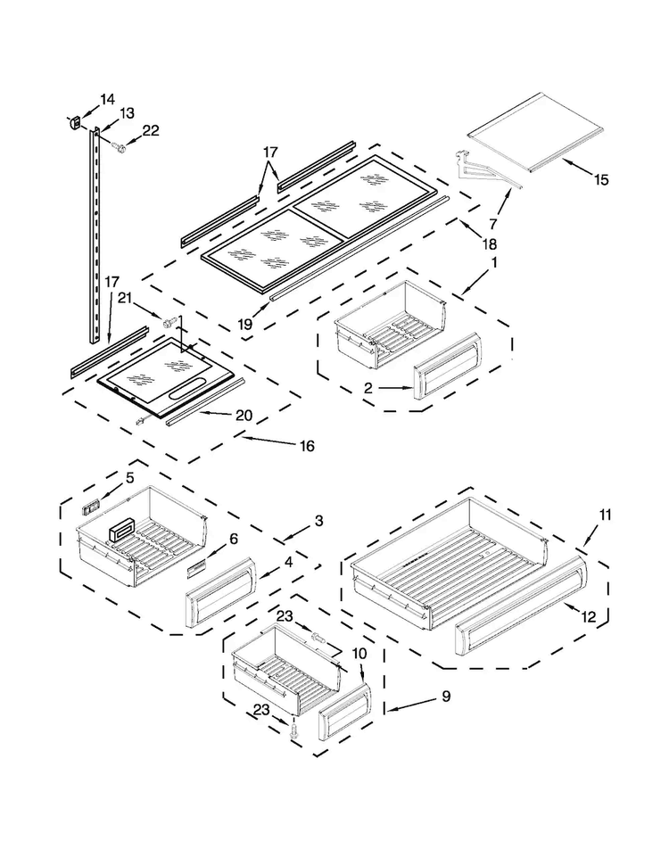 Shelf Parts Diagram and Parts List for JF42NXFXDW05  Jenn-Air Refrigerator