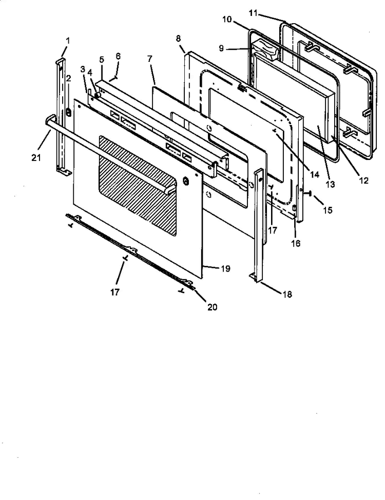 Oven Door Assembly Diagram and Parts List for CC13W P1155203S Amana Range