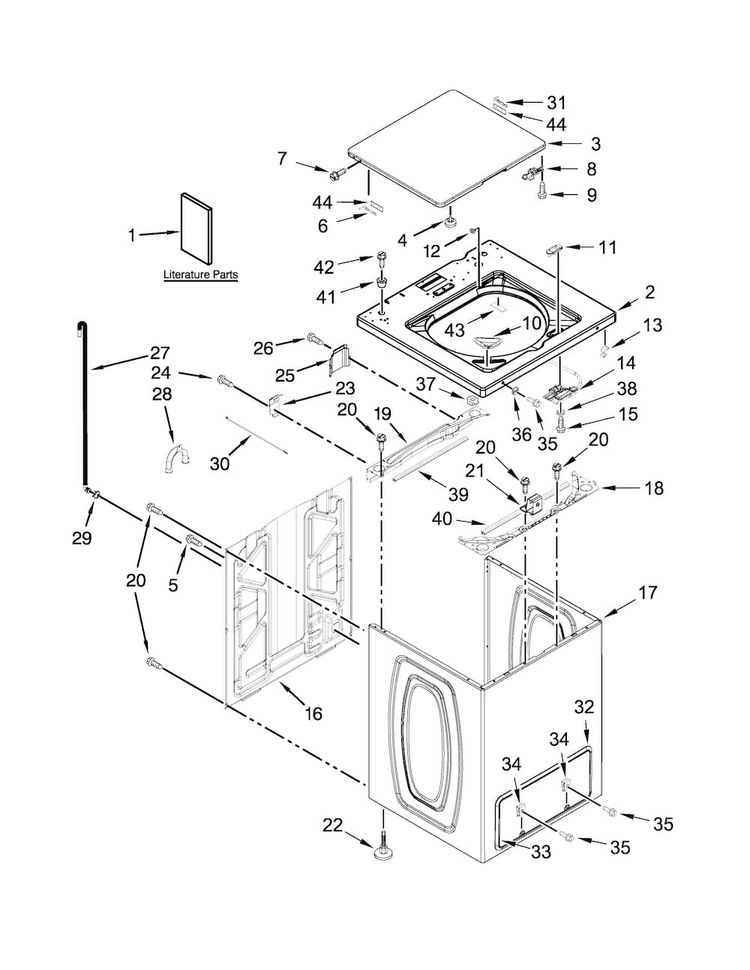 Top And Cabinet Parts Diagram and Parts List for MVW18CSBGW0  Maytag Washer