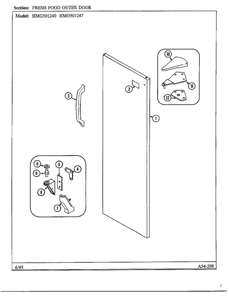Fresh Food Outer Door Diagram and Parts List for 501247  Admiral Refrigerator