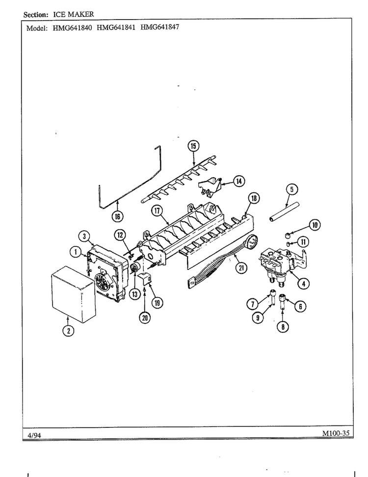 Ice Maker Diagram and Parts List for 641841  Admiral Refrigerator
