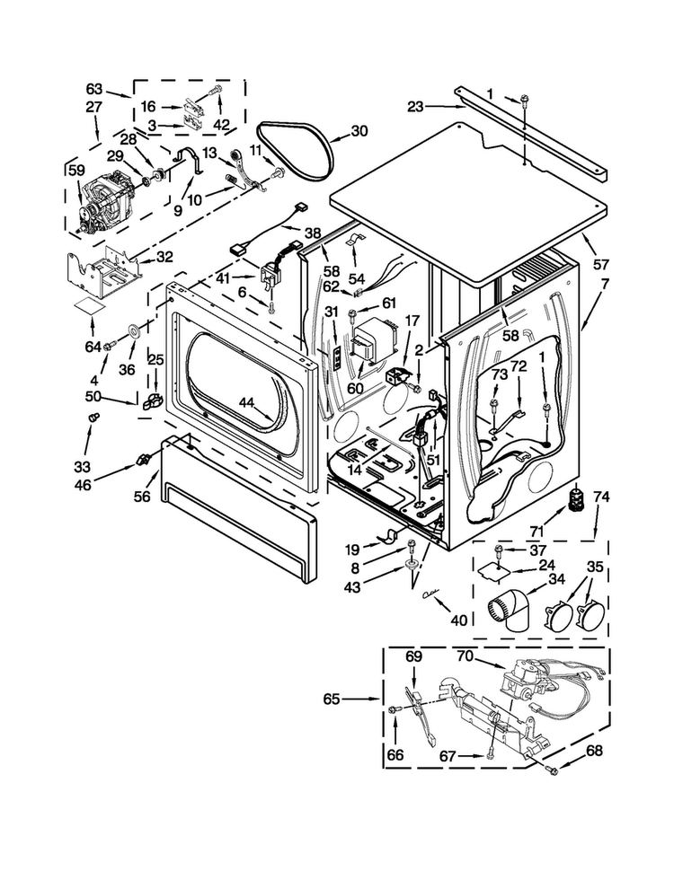 Upper Cabinet And Front Panel Parts Diagram and Parts List for MLG24PNAGW4  Maytag Dryer