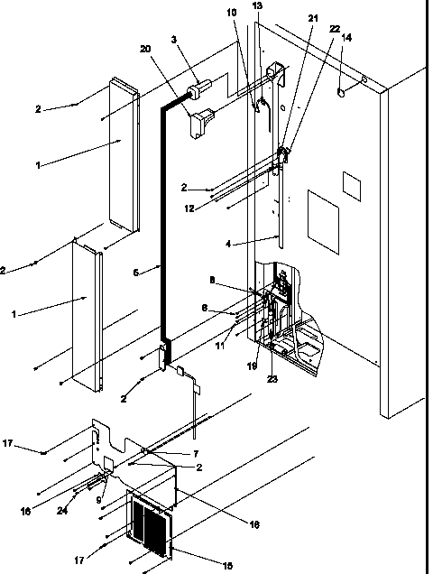 Cabinet Back Diagram and Parts List for TR25S5-P1196402WW  Amana Refrigerator