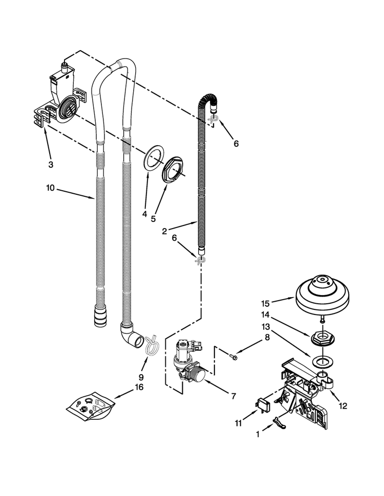 Fill, Drain And Overfill Parts Diagram and Parts List for MDB6949SDE1  Maytag Dishwasher