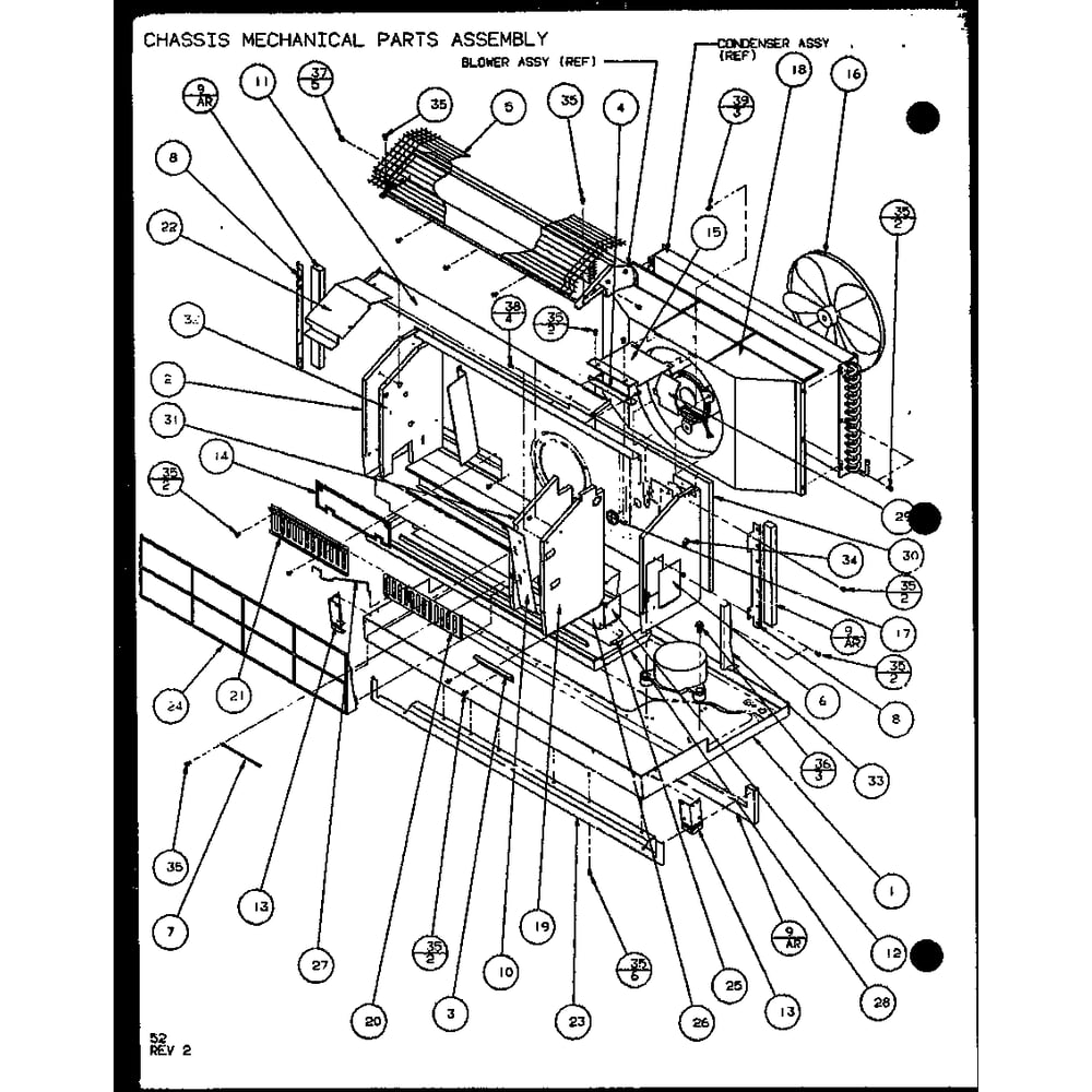 Chassis Mechanical Parts Assembly 2 Diagram and Parts List for PTC07300ER P9812501R Amana Air Conditioner