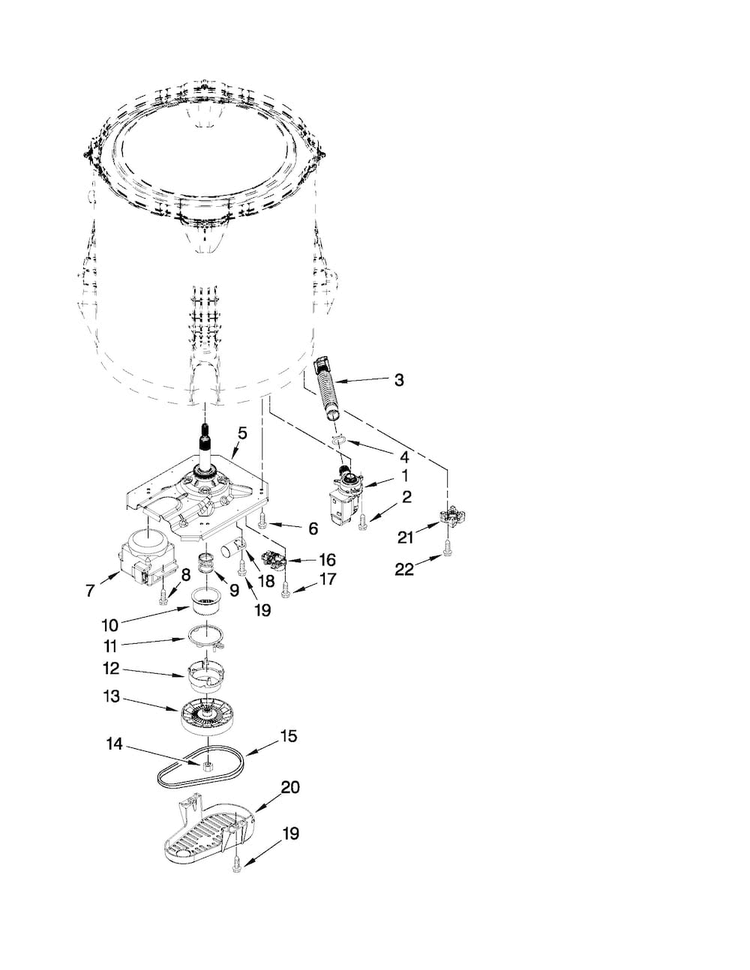 Gearcase, Motor And Pump Parts Diagram and Parts List for 4GMVWC400YW0  Maytag Washer