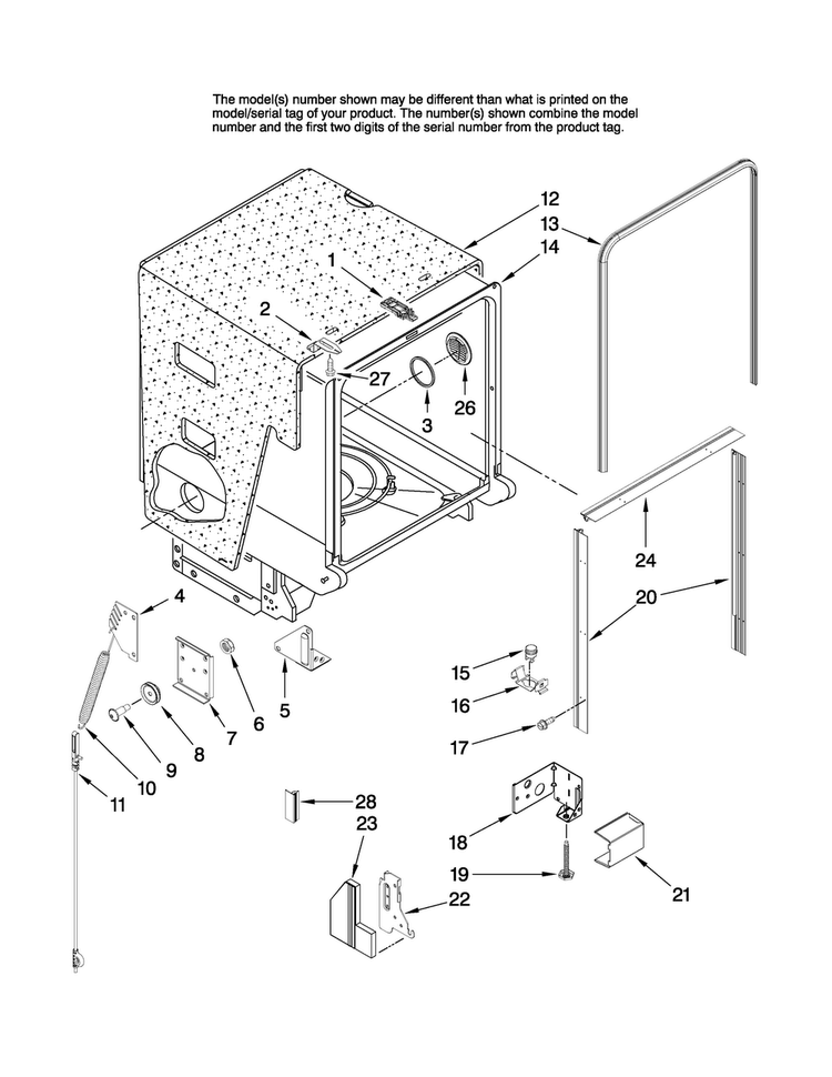 Tub And Frame Parts Diagram and Parts List for MDBH945AWW2  Maytag Dishwasher