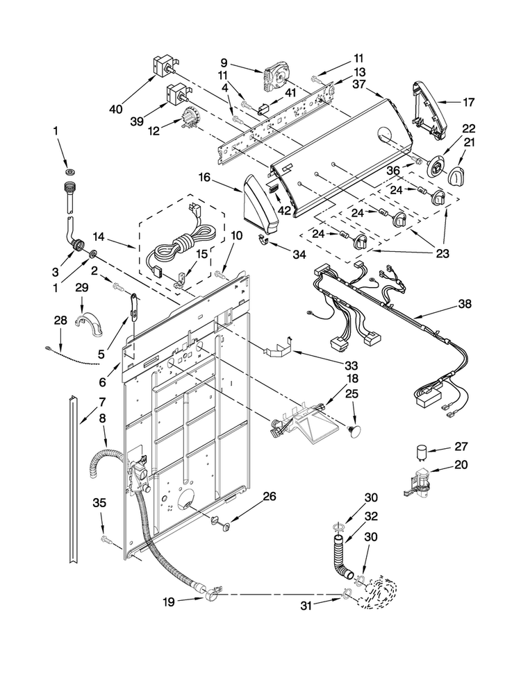 Controls And Rear Panel Parts Diagram and Parts List for 7MMPM0320WQ0  Maytag Washer