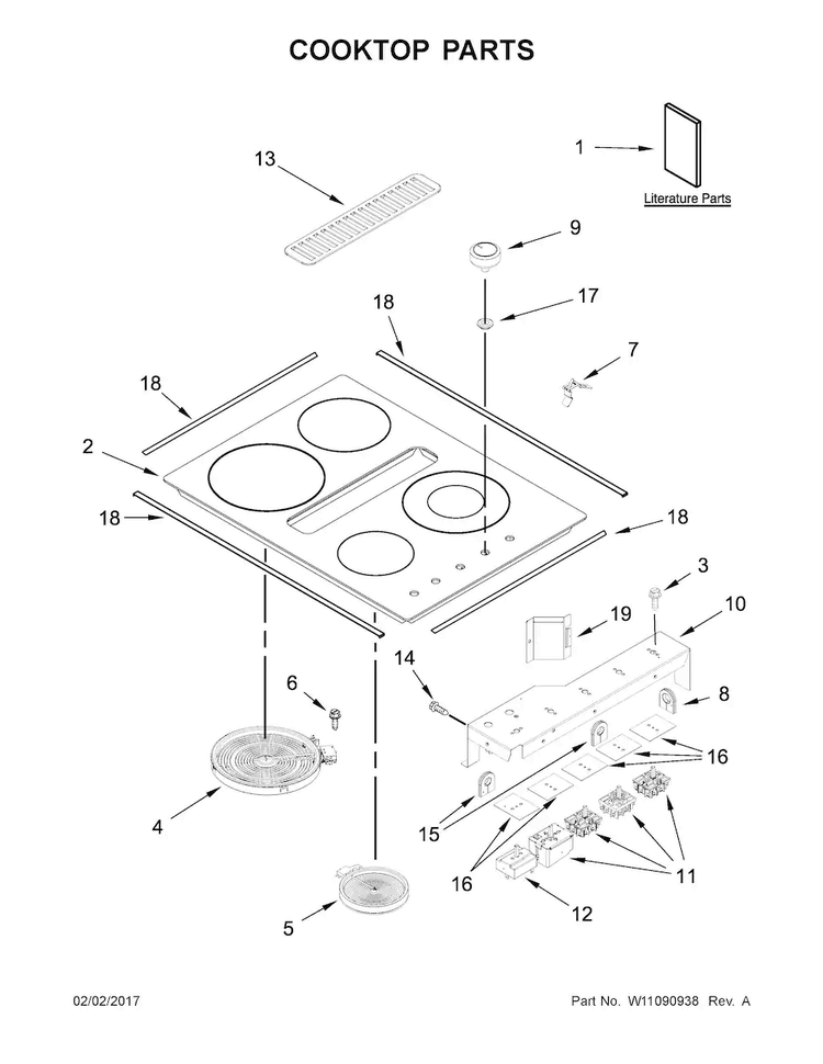Cooktop Parts Diagram and Parts List for JED3430GB00  Jenn-Air Cooktop
