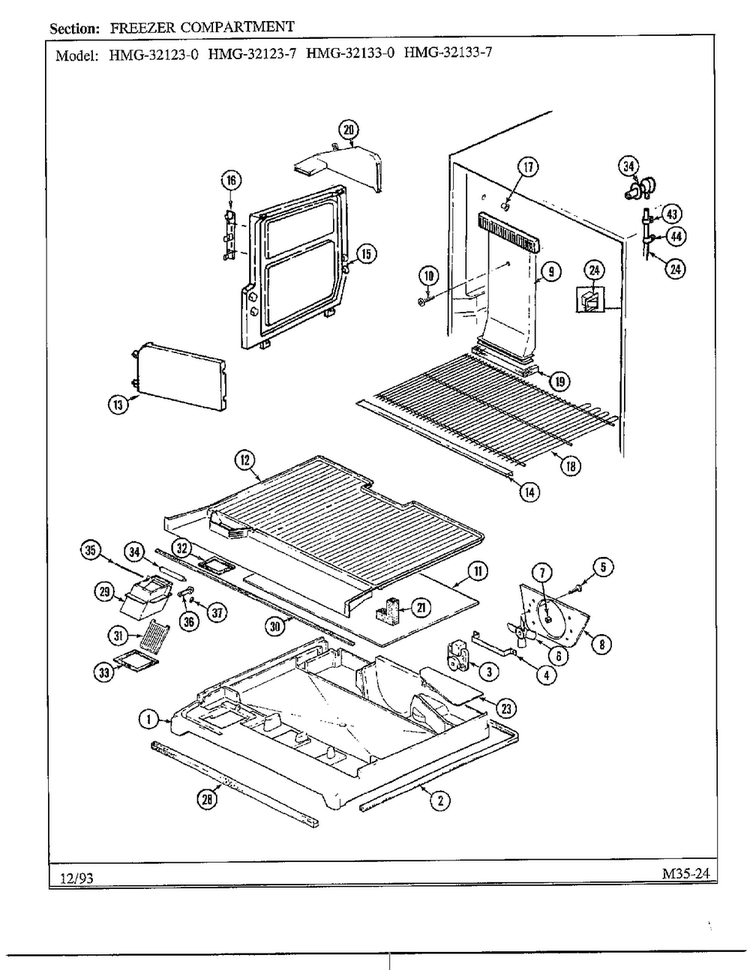 Freezer Compartment Diagram and Parts List for 32123-0  Admiral Refrigerator