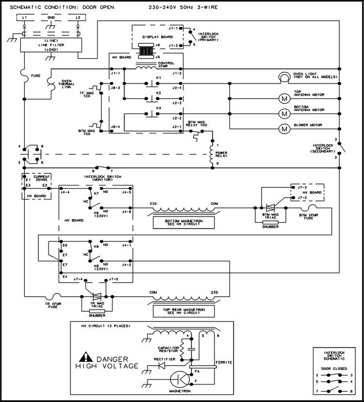 Wiring Information Diagram and Parts List for MRC520S2-P1332820M  Amana Microwave