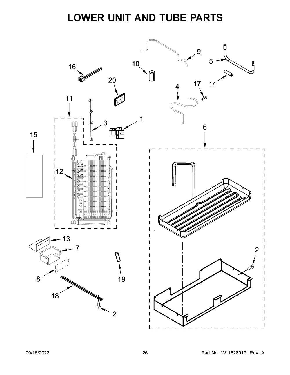 Lower Unit And Tube Parts Diagram and Parts List for JBSS48E22L00  Jenn-Air Refrigerator