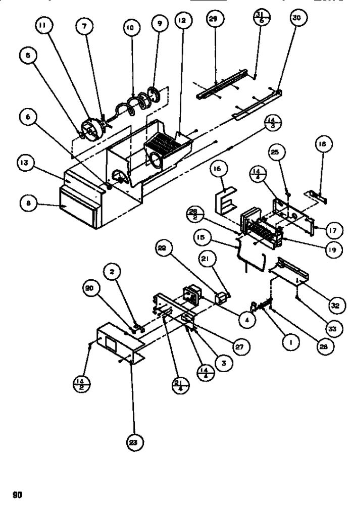 Ice Bucket And Icemaker 1 Diagram and Parts List for SBDT520M-P1164101W  Amana Refrigerator