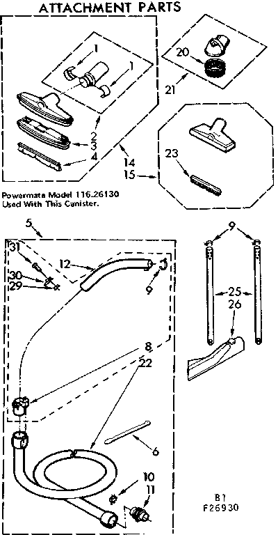 Attachment Parts Diagram and Parts List for 11626930  Kenmore Canister Vacuum