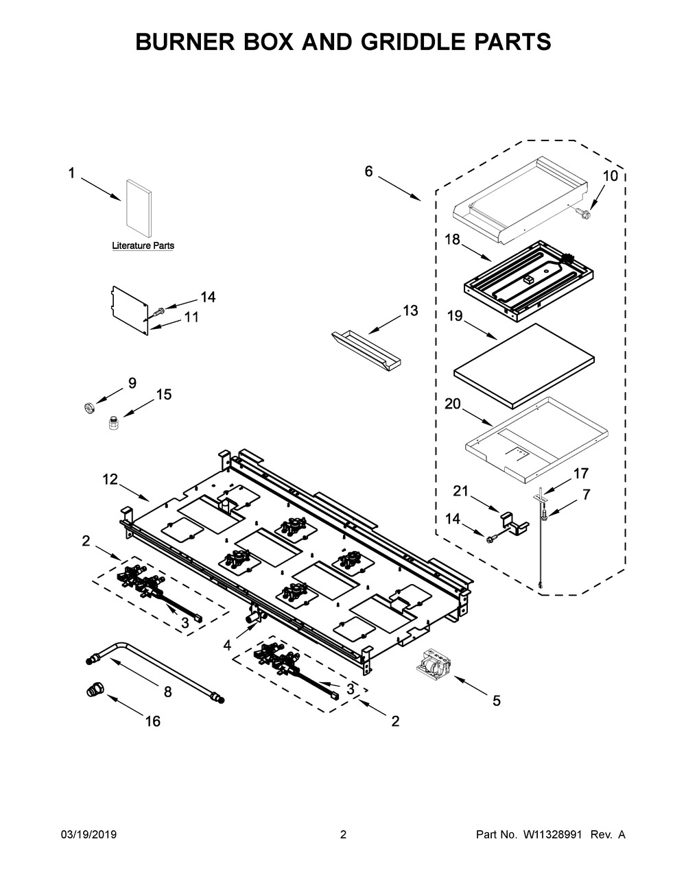 Burner Box And Griddle Parts Diagram and Parts List for JDRP848HM00  Maytag Range
