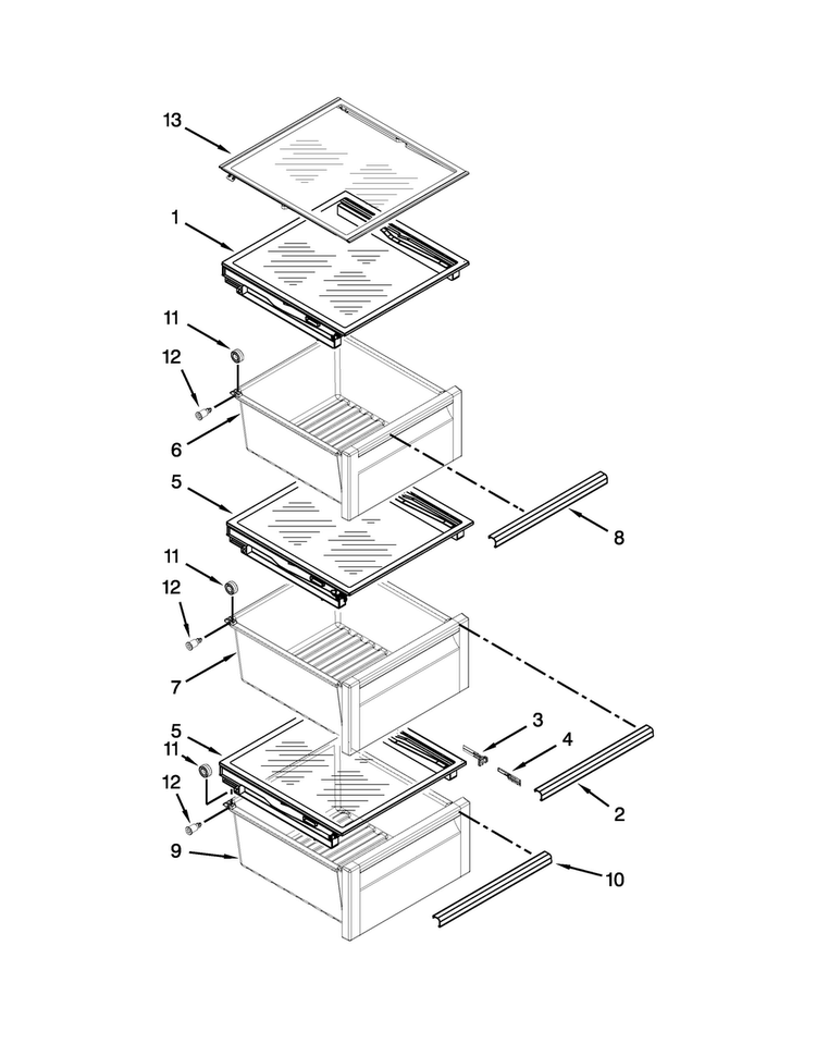 Refrigerator Shelf Parts Diagram and Parts List for JSC24C8EAM01  Jenn-Air Refrigerator