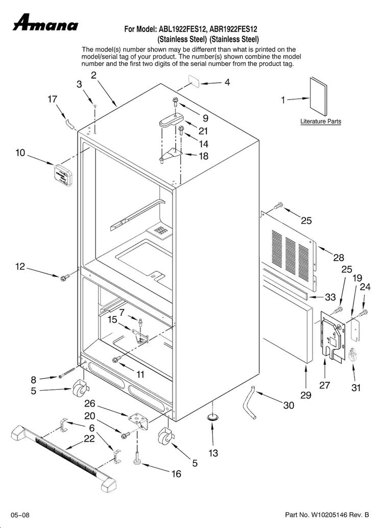 Cabinet Parts Diagram and Parts List for ABR1922FES12  Amana Refrigerator