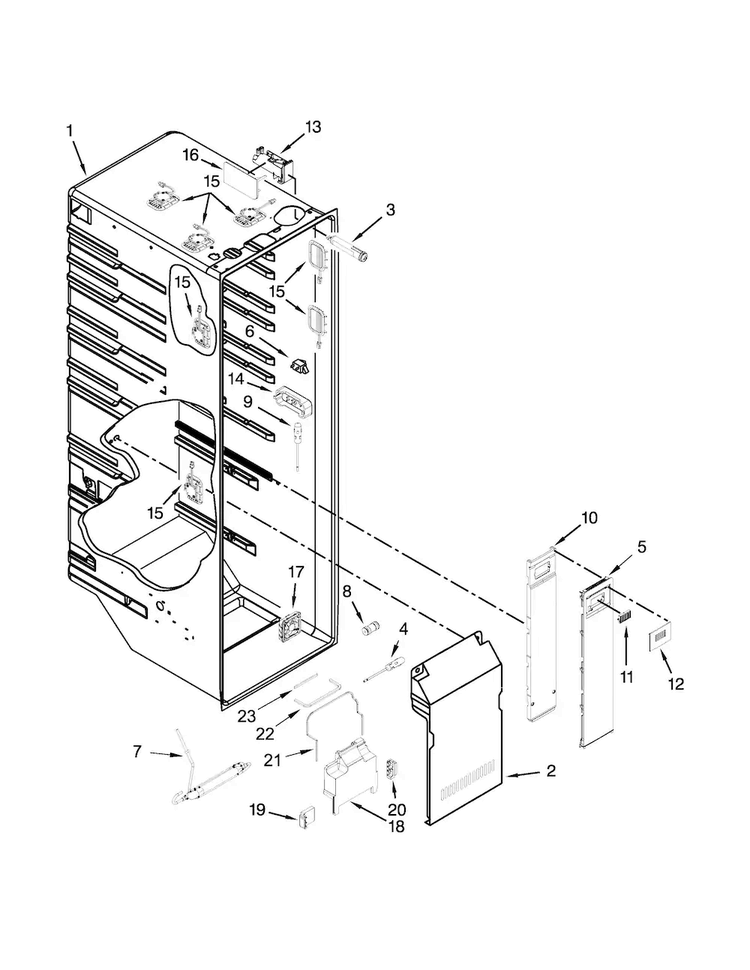 Refrigerator Liner Parts Diagram and Parts List for JSC24C8EAM02  Jenn-Air Refrigerator