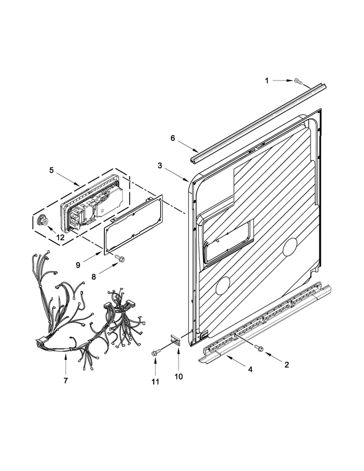 Inner Door Parts Diagram and Parts List for JDB8000AWC1  Jenn-Air Dishwasher